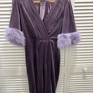 Hollywoodland Purple Velvet Faux Fur Cuff Dress - Size M